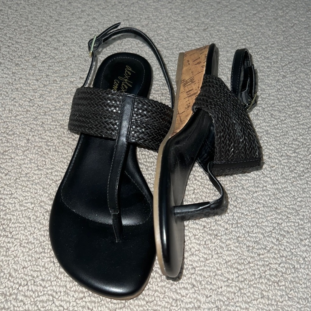 Black Sandals with Small Cork Style Wedge